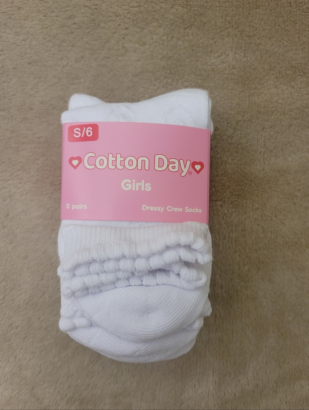 Cotton Day Girl White Dressy Crew Scallop Socks 5 Pair Size S/6